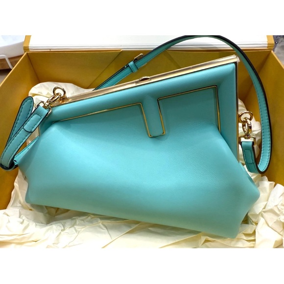 Fendi Turquoise Clutch with Gold Accents - Picture 3 of 10